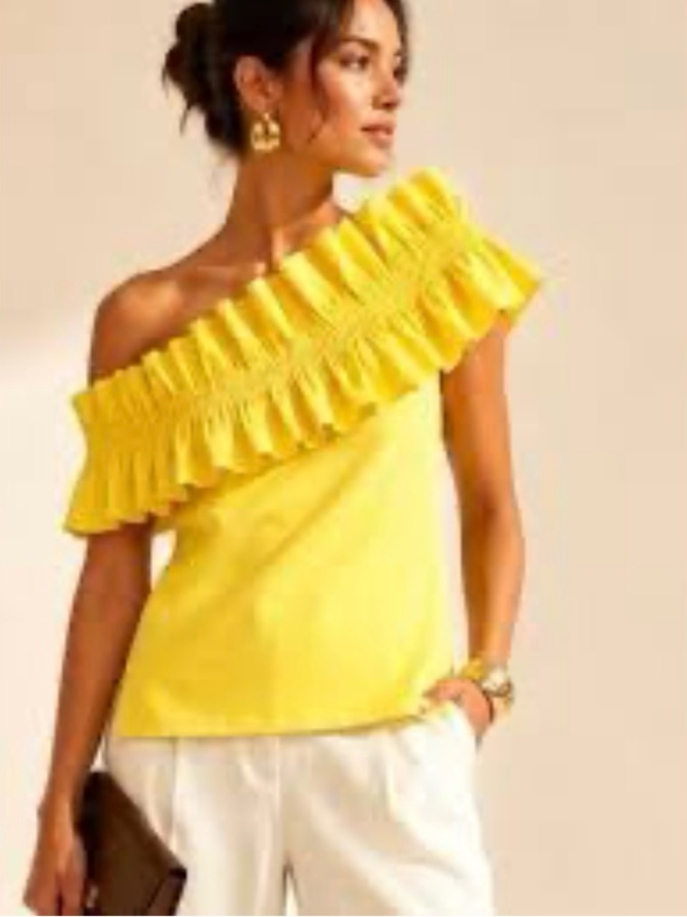 Ted Baker Bright Yellow One-Shoulder Ruffle Blouse Ladies Sz 0 Mitzy